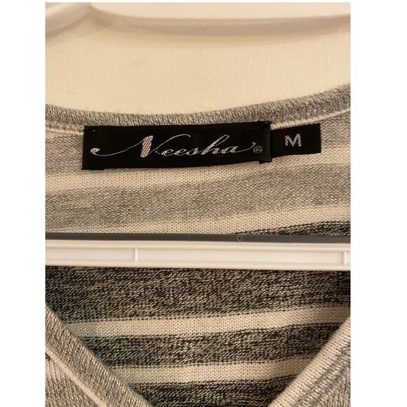 Vanilla Bay Gray Striped Long Sleeve Button Front Knit Dress Size M - Picture 8 of 8